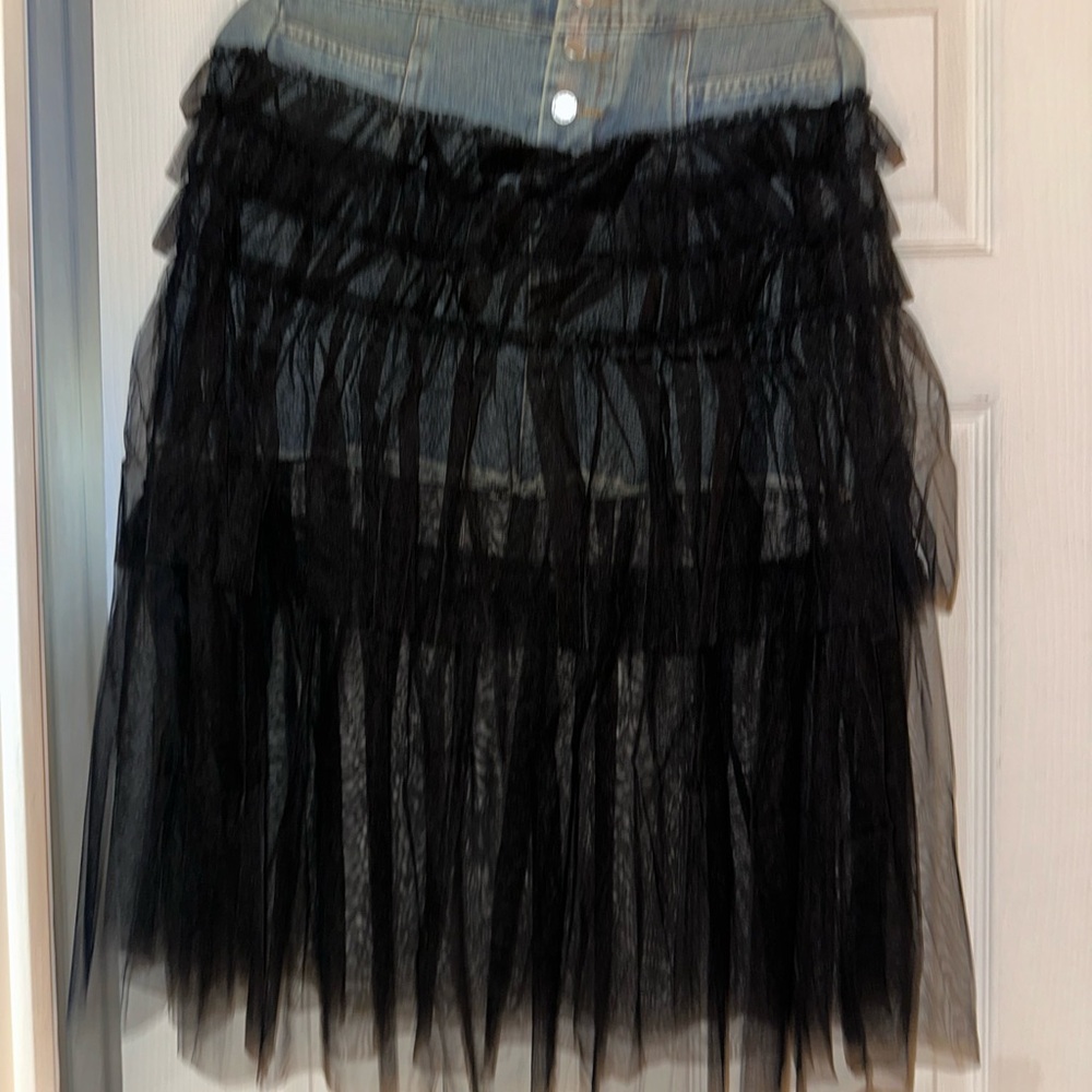 Black Layered Denim Skirt